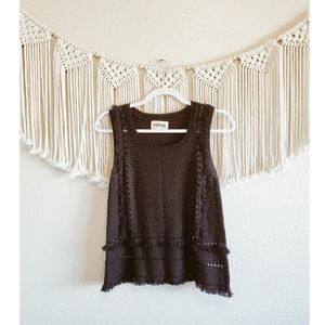 PEPIN Black Knit Fringe Pullover Boho Tank sz XS